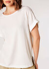 Rolled Sleeves Simple T-Shirt, Cream, large