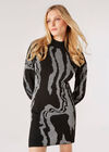 Metallic Swirl Jumper Mini Dress, Black, large