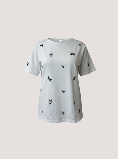 Floral Embroidered Cotton T-Shirt
