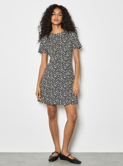Petal Print Fit And Flare Jersey Mini Dress