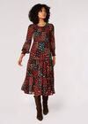 Patchwork Chiffon Midi Dress, Black, large