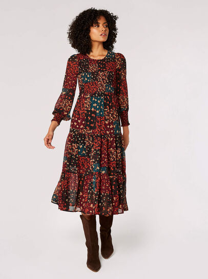 Patchwork Ditsy Midi Dress