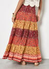 Patchwork Print Tiered Maxi Skirt, Orange, large