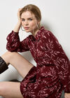 Leaf Print Shirt Mini Dress, Burgundy, large