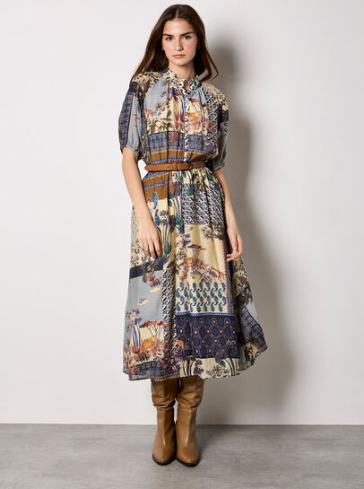 Patchwork Print Midi Dress