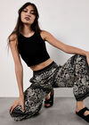 Scarf Print Flare Trousers, Black, large