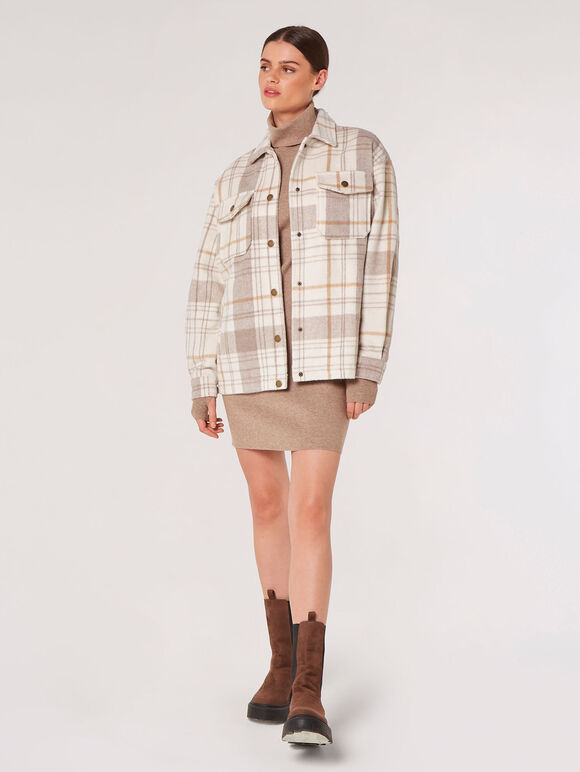 Classic Check Shacket, Stone, large