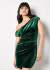 One-Shoulder Velvet Bodycon Mini Dress, Green, large