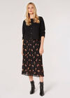 Floral Midi Skirt, Black, large