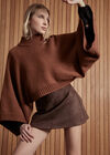 Mock Neck Cape Jumper, Rust, large