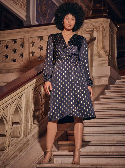 Metallic Gold Spot Midi Dress
