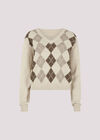 Cropped Argyle Jumper, Stone, large