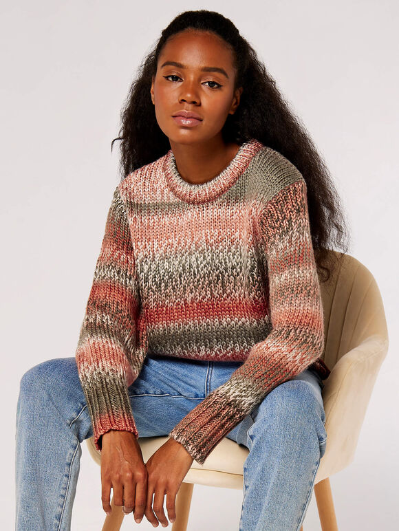 Chunky Knit Jumper, Coral, large