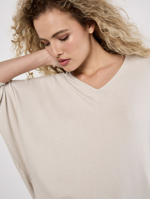 Soft Touch Oversized Batwing Top, Stone, large
