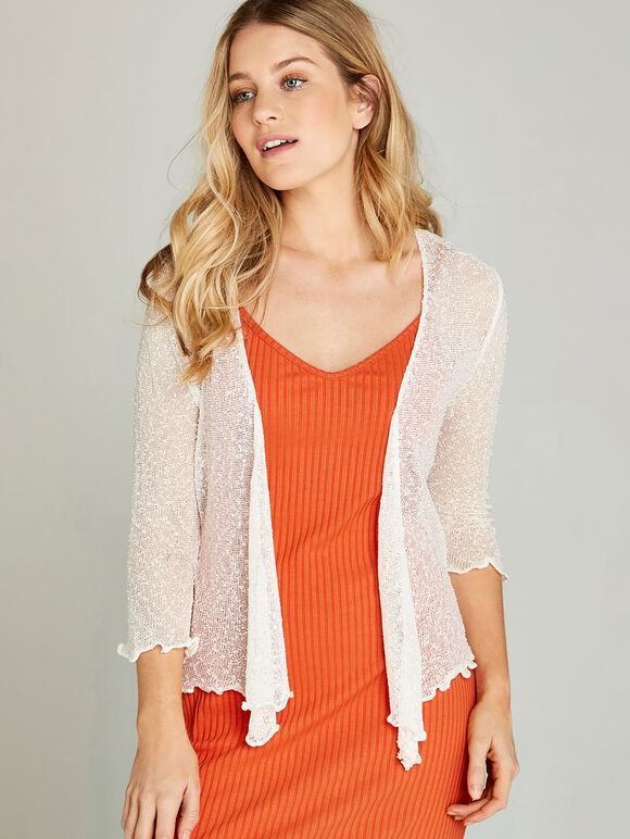 Popcorn Knit Shrug, Cream, large