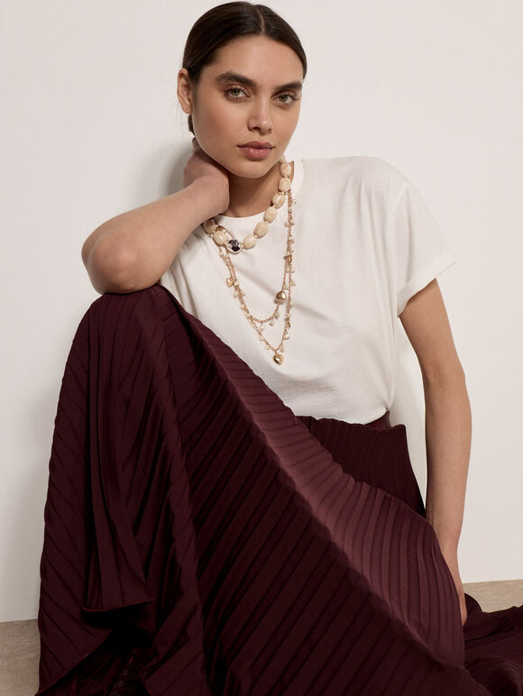 Ruffle Hem Pleated Maxi Skirt, Plum, large