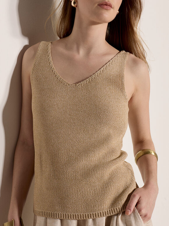 Gold Sparkle Knitted Cami Top, Gold, large