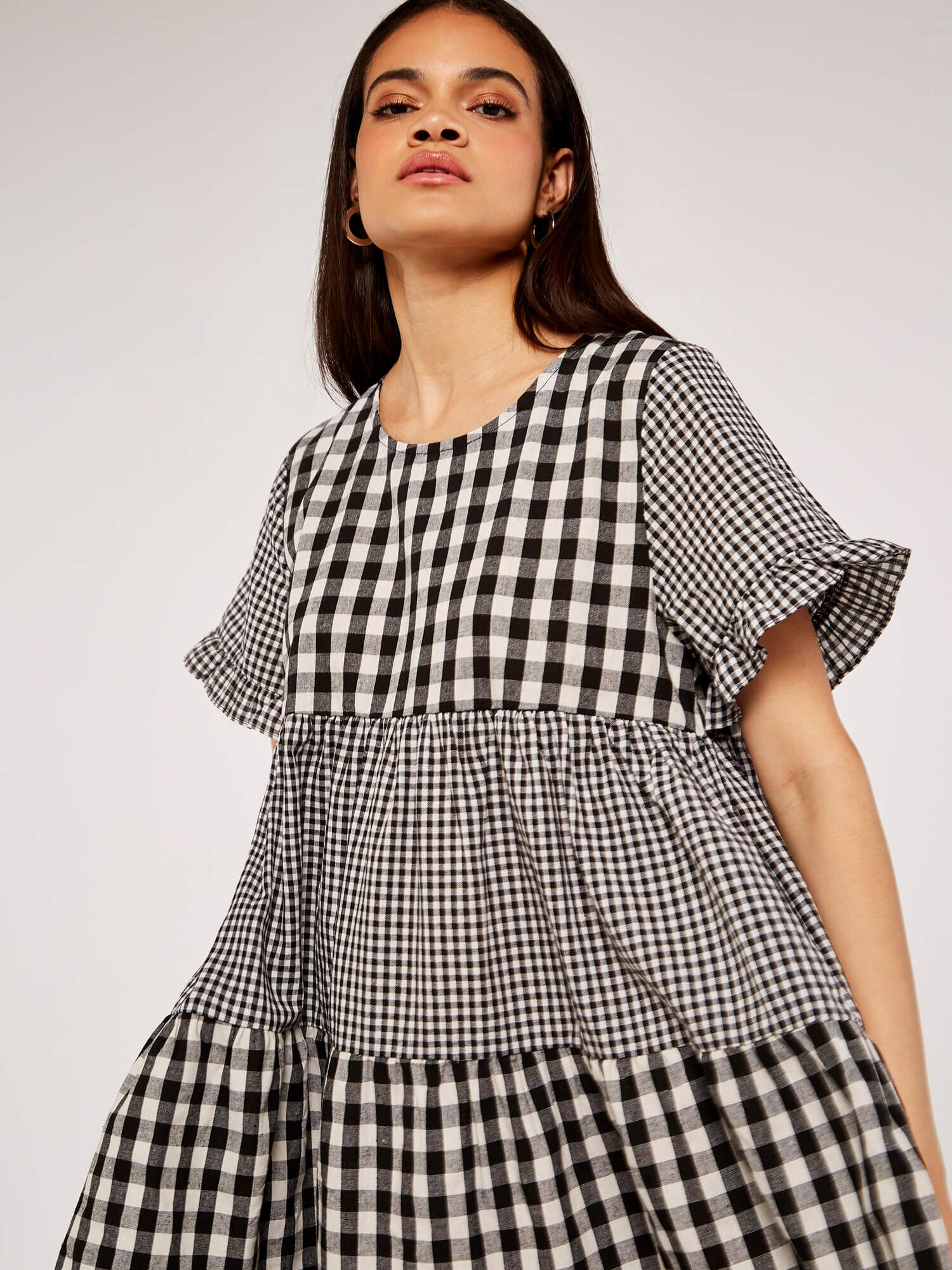 Tiered gingham dress best sale