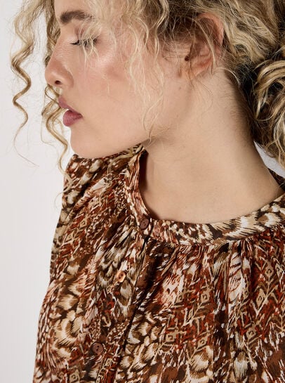 Patchwork Feather Print Chiffon Top