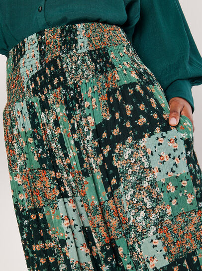 Floral Patchwork Crinkle Wide-Leg Trousers