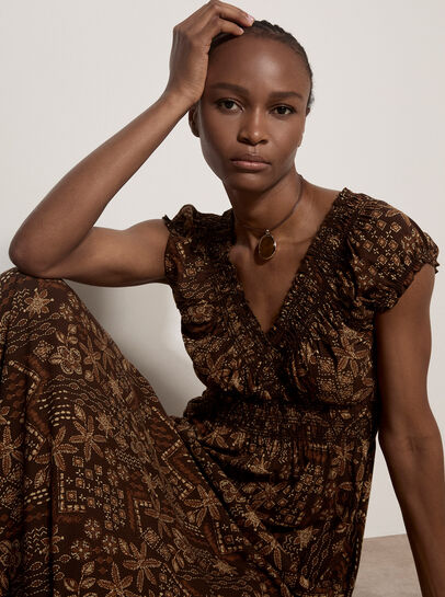 Batik Floral Smocked Maxi Dress