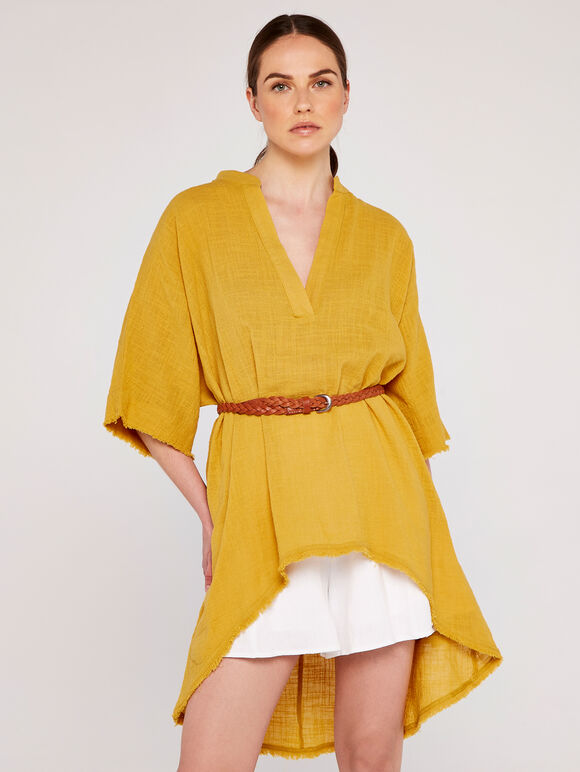 Raw Edge Tunic Top, Mustard, large