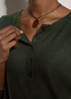 Waffle Knit Button Neck Top, Green, large