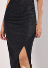 Sparkle Ruched Bodycon Midi Dress, Black, large