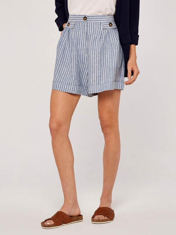 Stripe Linen Blend Shorts, Blue, large