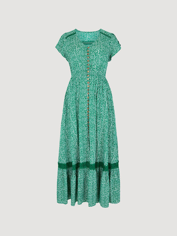 Robe longue à imprimé pois, Vert, grand