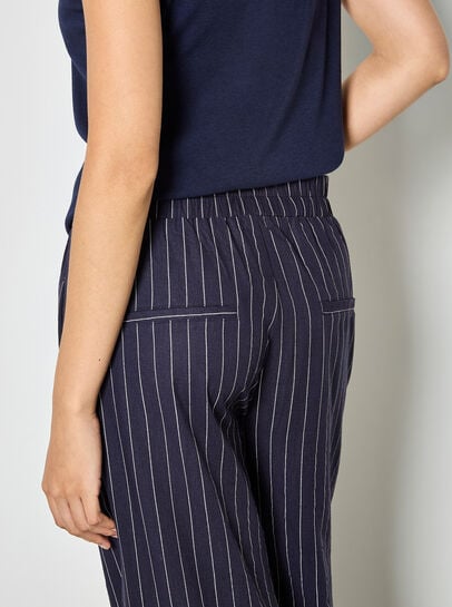 Pinstripe Linen Blend Wide-Leg Trousers