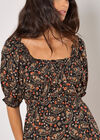Floral Paisley Milkmaid Maxi Dress, Black, large