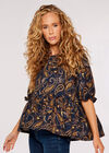 Paisley Billow Sleeve Top, Navy, large