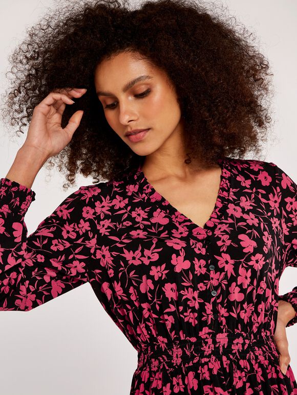 Floral Ruffle Dress, Coral, large
