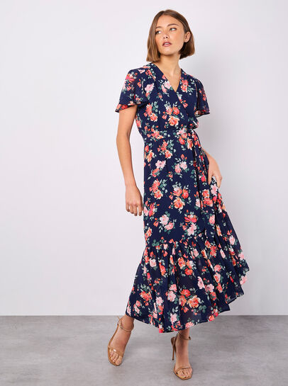 Painterly Roses Wrap Maxi Dress