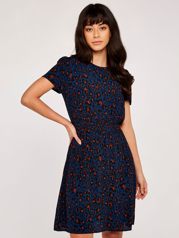Shirred Waist Dress, Navy, large
