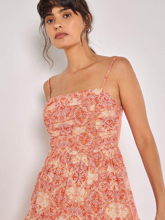 Batik Tile Print Cami Mini Dress, Orange, large