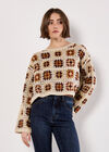 Crochet Squares Cropped Jumper, Burgundy, large