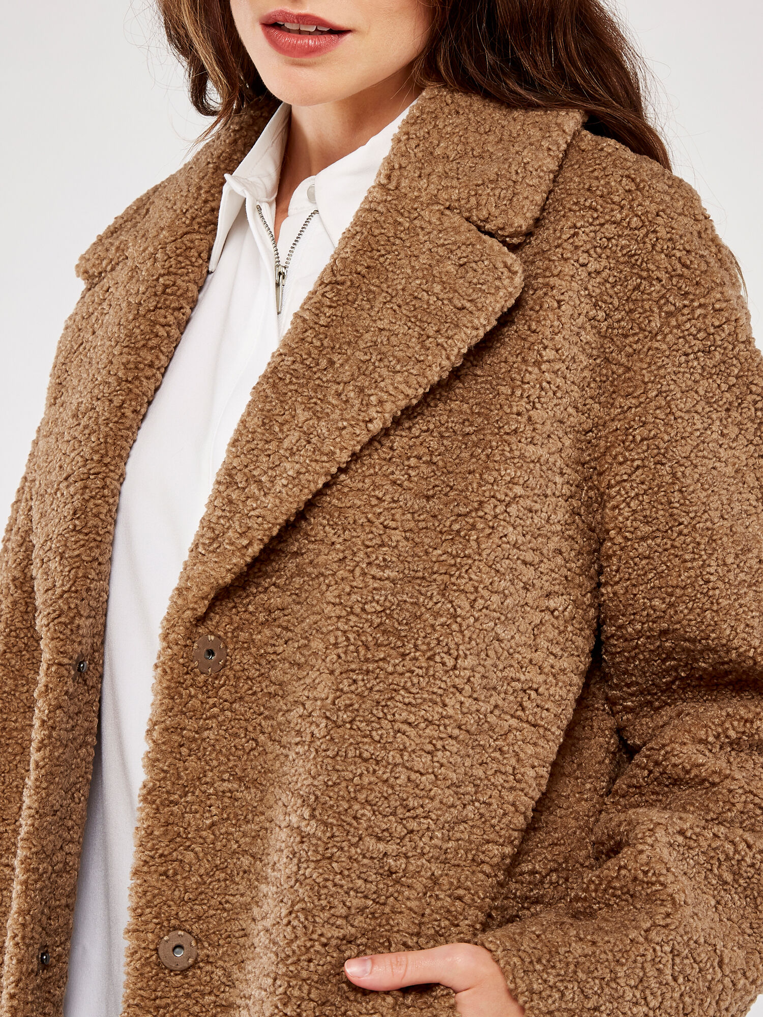 Borg Fur Coat Apricot Clothing