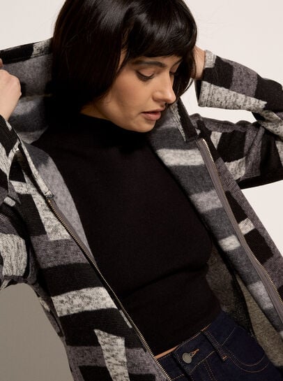 Geometric Knitted Zip-Down Cardigan