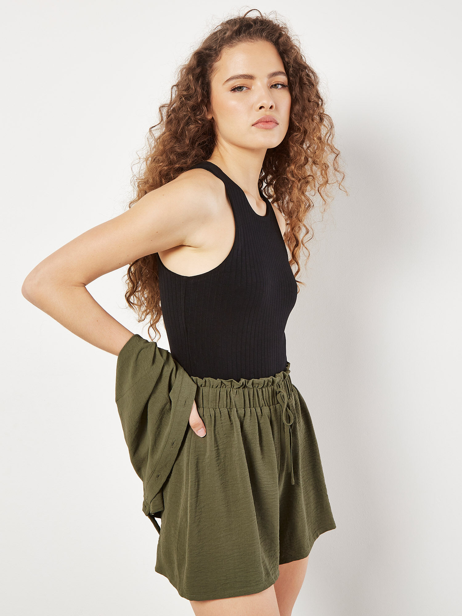 Paperbag shorts khaki on sale