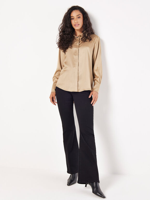 Oversized Satin Shirt, Cream, large