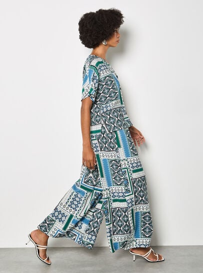 Folk Patchwork Wide Leg Trousers