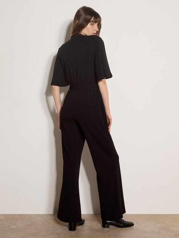 Jersey Crepe Straight-Leg Jumpsuit, Black, large