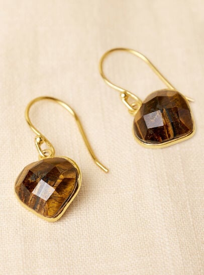 Gold Tone Heart Stone Hook Earrings