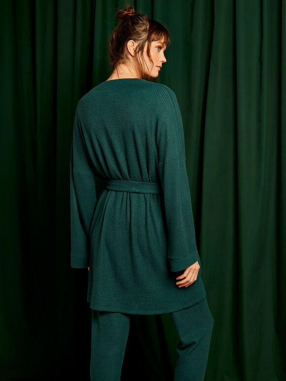 Waffle Knit Pyjama Robe, Green, large