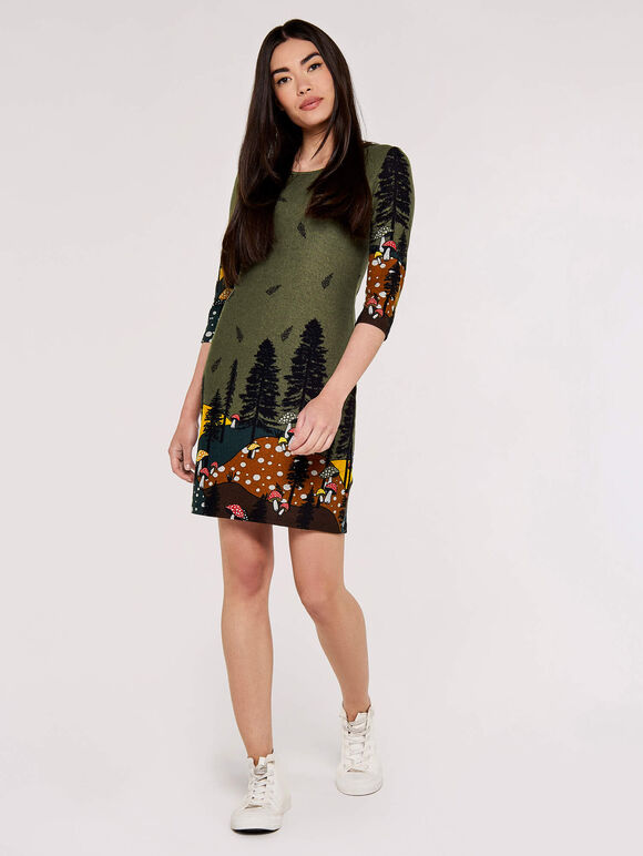 Mushroom Wood Border Dress, Khaki, large