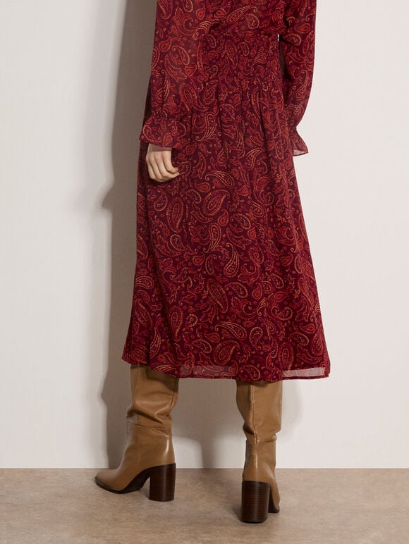 Chiffon Paisley A-Line Midaxi Skirt, Burgundy, large