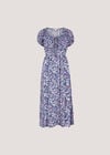 Watercolour Floral Milkmaid Midi Dress, Purple, large