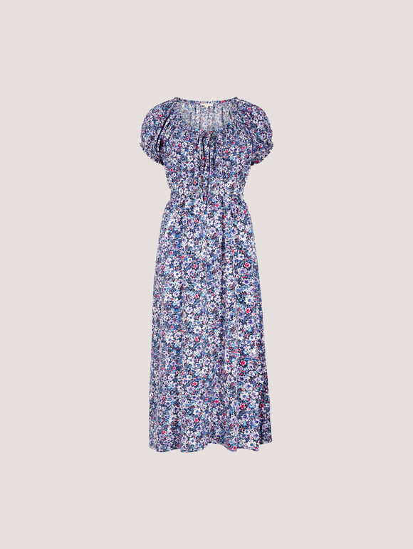 Watercolour Floral Milkmaid Midi Dress, Purple, large